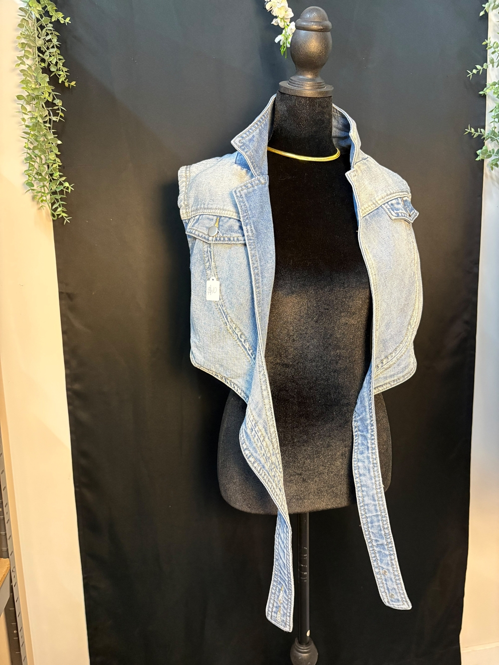 Light Blue Denim Sleeveless Vest - Women's Tie-Front Trucker